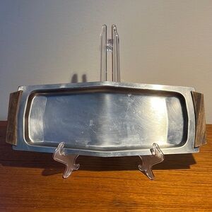 Danish Denmark made stainless steel serving tray with Teak handles